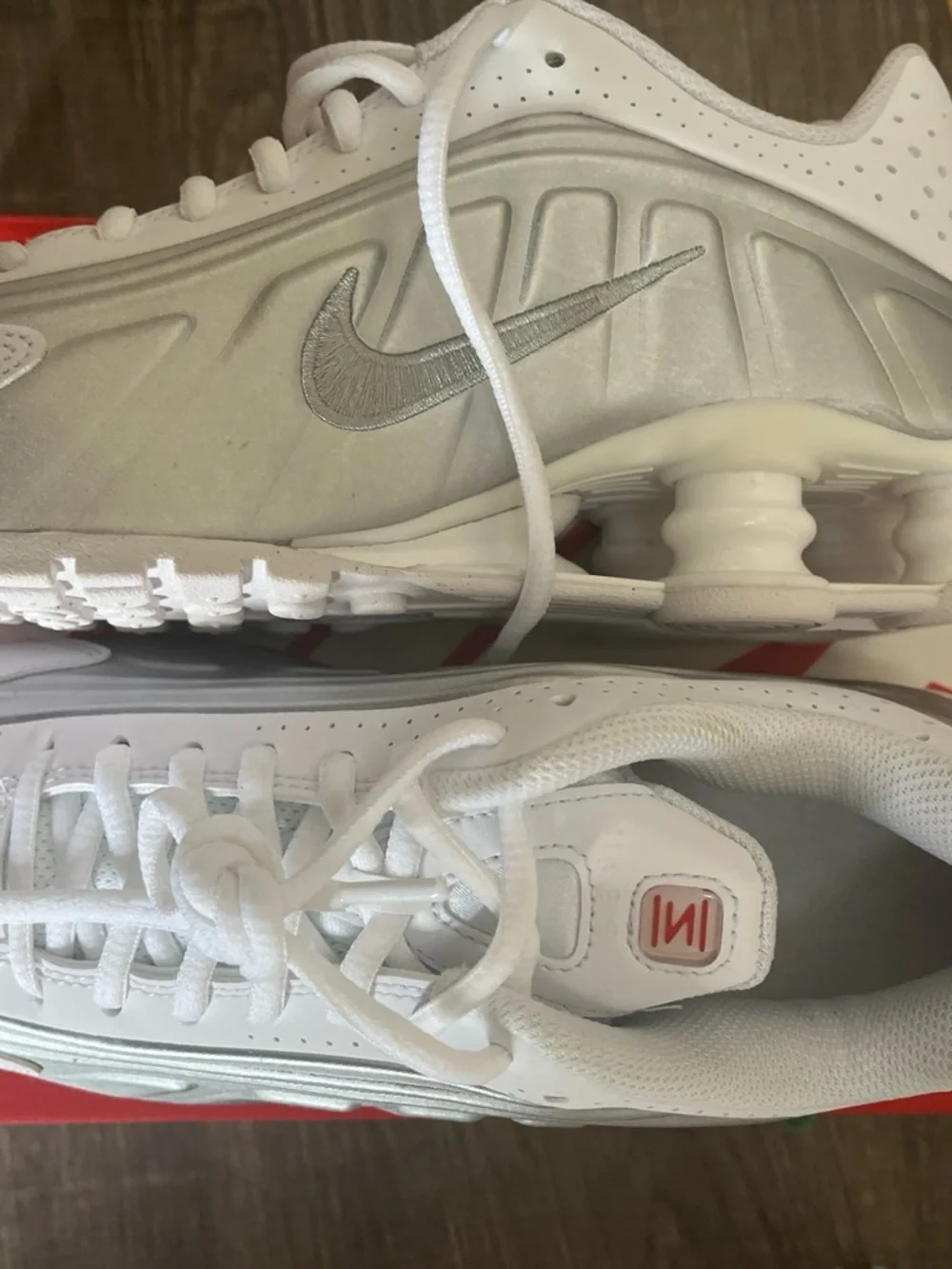 Nike Women’s White and Silver Athletic Shox Sneakers